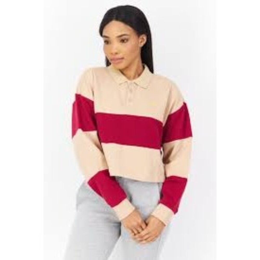 Adidas Originals Women Long Sleeve Cropped Rugby Sweatshirt Tan Size M